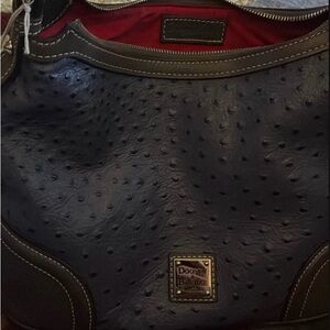 Dooney & Bourke Black Ostrich-Embossed Bag with Red Lining